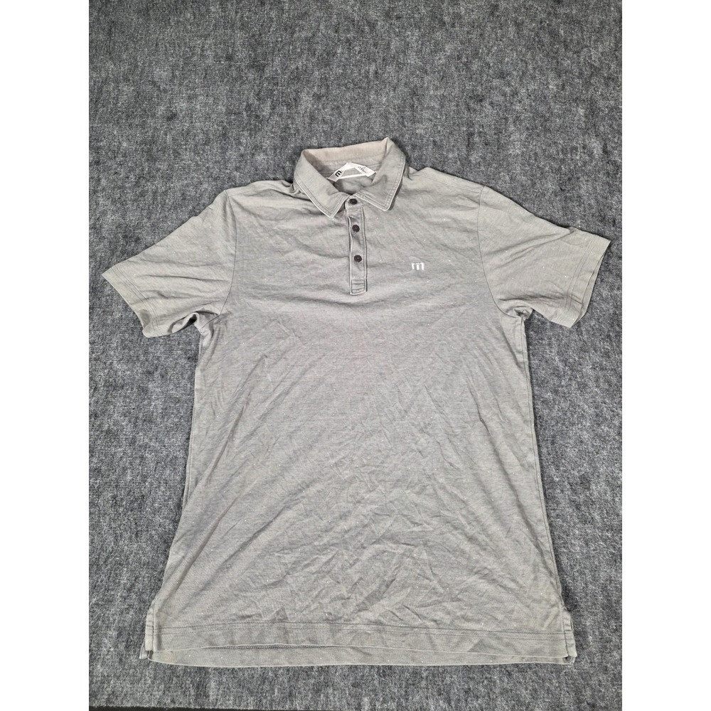 TravisMathew Polo Shirt Mens Medium Gray Pima Cotton Micro Polka Dot Golf Top